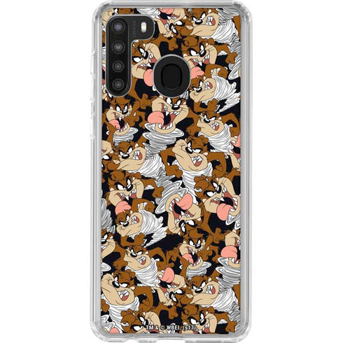 Looney Tunes Taz Super Sized Pattern Galaxy A21 Clear Case