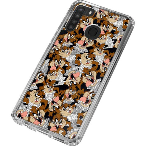 Looney Tunes Taz Super Sized Pattern Galaxy A21 Clear Case