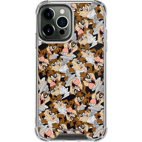 Looney Tunes Taz Super Sized Pattern iPhone 13 Pro Max Clear Case