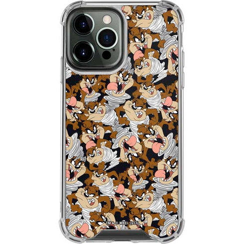 Looney Tunes Taz Super Sized Pattern iPhone 14 Pro Max Clear Case
