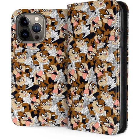 Looney Tunes Taz Super Sized Pattern iPhone 15 Pro Max Folio Case