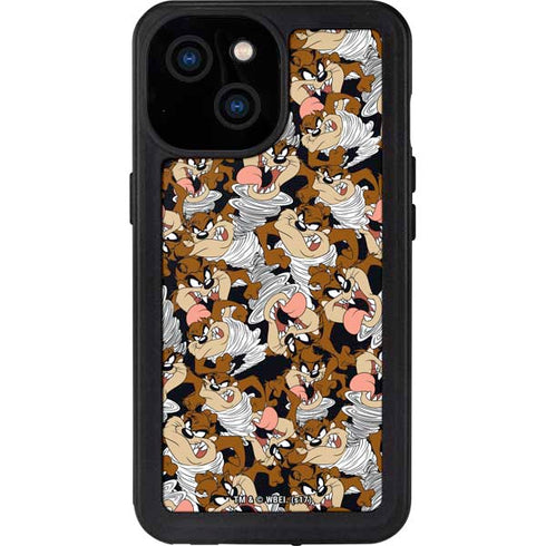 Looney Tunes Taz Super Sized Pattern iPhone 15 Waterproof Case