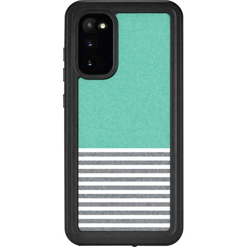 Teal and Grey Stripes Galaxy S20 Waterproof Case