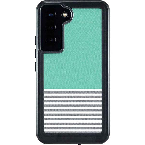 Teal and Grey Stripes Galaxy S23 Plus Waterproof Case