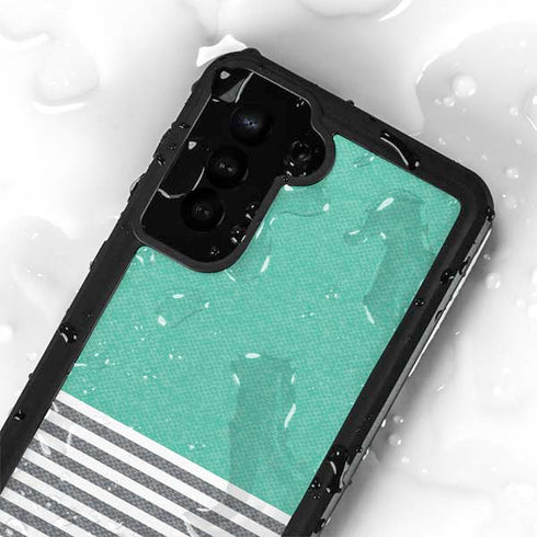 Teal and Grey Stripes Galaxy S23 Plus Waterproof Case