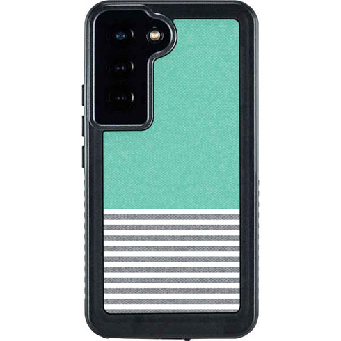 Teal and Grey Stripes Galaxy S23 Waterproof Case