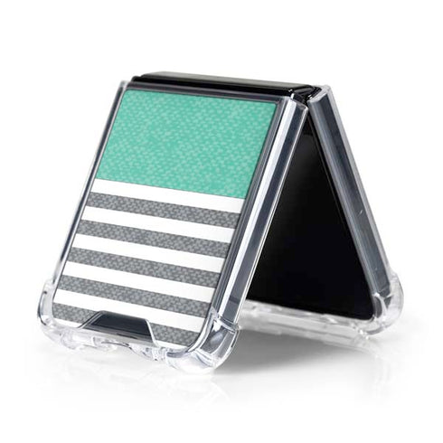 Teal and Grey Stripes Galaxy Z Flip5 5G Clear Case