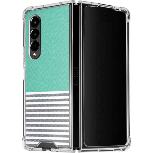 Teal and Grey Stripes Galaxy Z Fold4 5G Clear Case