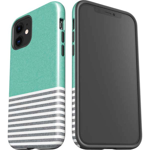 Teal and Grey Stripes iPhone 12 Impact Case