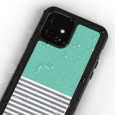 Teal and Grey Stripes iPhone 12 Mini Waterproof Case