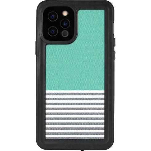 Teal and Grey Stripes iPhone 12 Pro Waterproof Case