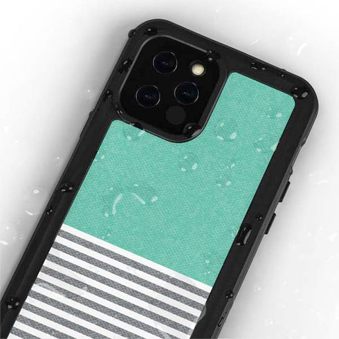 Teal and Grey Stripes iPhone 12 Pro Waterproof Case