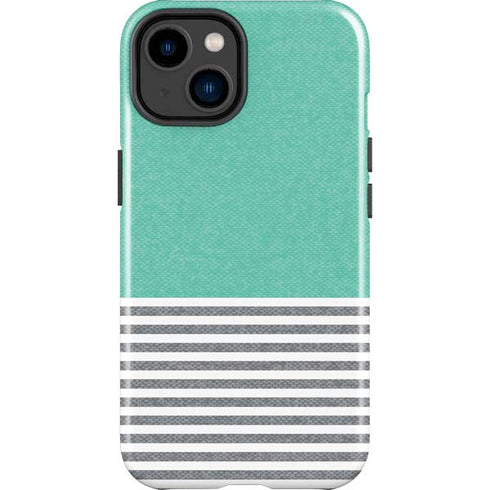 Teal and Grey Stripes iPhone 14 Plus Impact Case