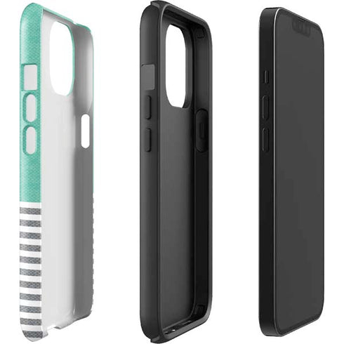 Teal and Grey Stripes iPhone 14 Plus Impact Case