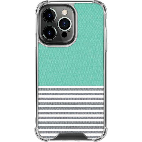 Teal and Grey Stripes iPhone 15 Pro Clear Case