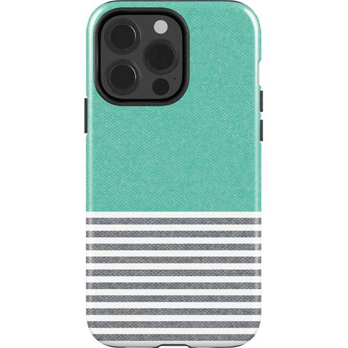 Teal and Grey Stripes iPhone 15 Pro Impact Case