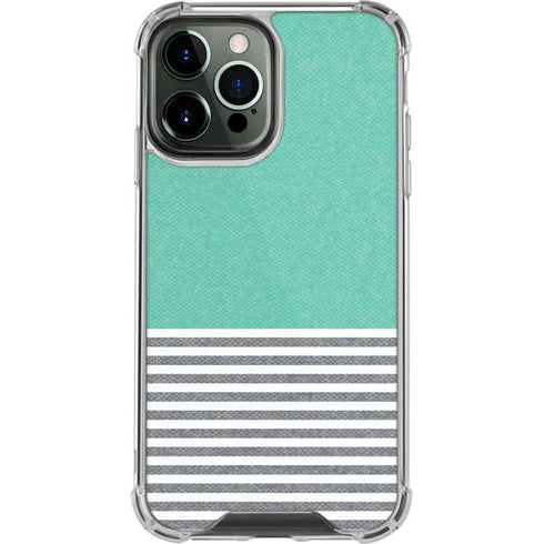 Teal and Grey Stripes iPhone 14 Pro Max Clear Case
