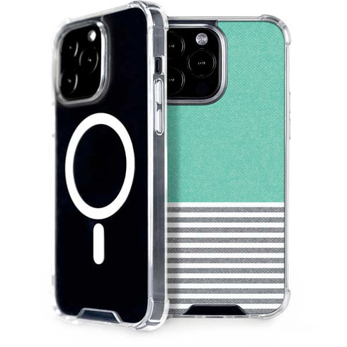 Teal and Grey Stripes iPhone 15 Pro Max MagSafe Case