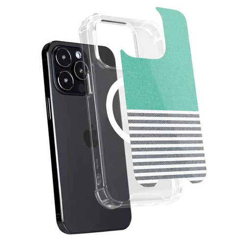 Teal and Grey Stripes iPhone 15 Pro Max MagSafe Case
