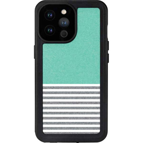Teal and Grey Stripes iPhone 14 Pro Max Waterproof Case