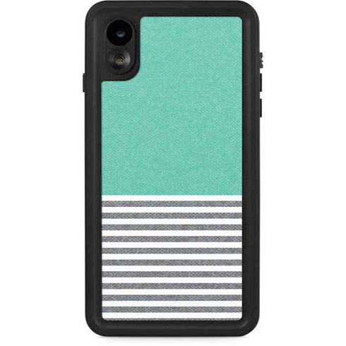Teal and Grey Stripes iPhone XR Waterproof Case