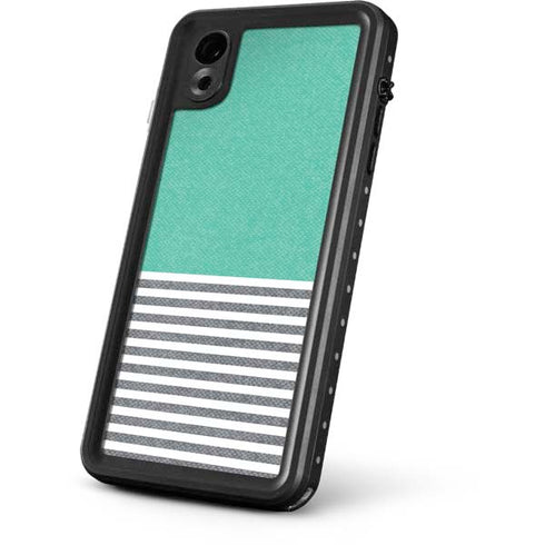 Teal and Grey Stripes iPhone XR Waterproof Case