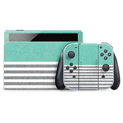 Teal and Grey Stripes Nintendo Switch OLED (2021) Skin