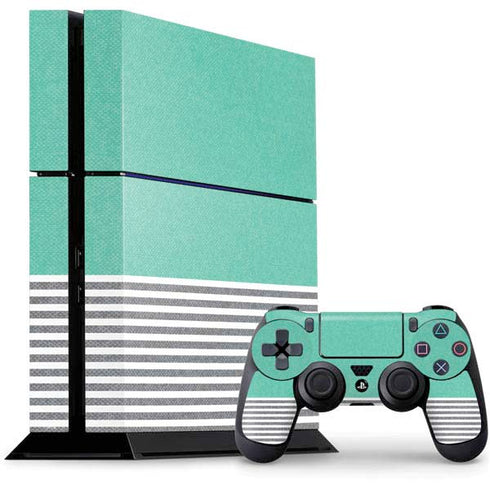 Teal and Grey Stripes PS4 Console and Controller Bundle Skin