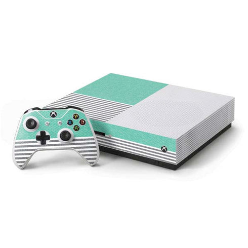Teal and Grey Stripes Xbox One S Console and Controller Bundle Skin