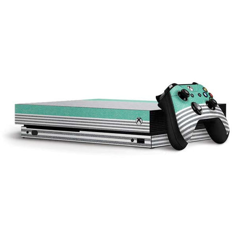 Teal and Grey Stripes Xbox One X Bundle Skin
