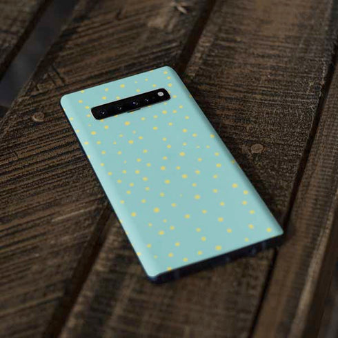 Teal and Yellow Polka Dots Galaxy S10 Plus Skin