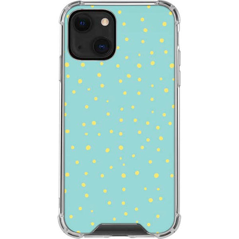 Teal and Yellow Polka Dots iPhone 13 Mini Clear Case