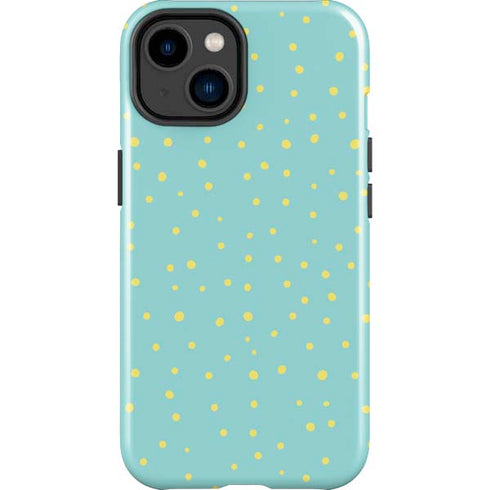 Teal and Yellow Polka Dots iPhone 15 Plus Impact Case