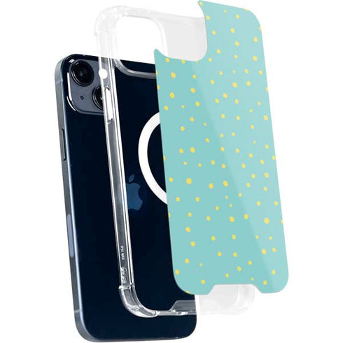 Teal and Yellow Polka Dots iPhone 14 Plus MagSafe Case