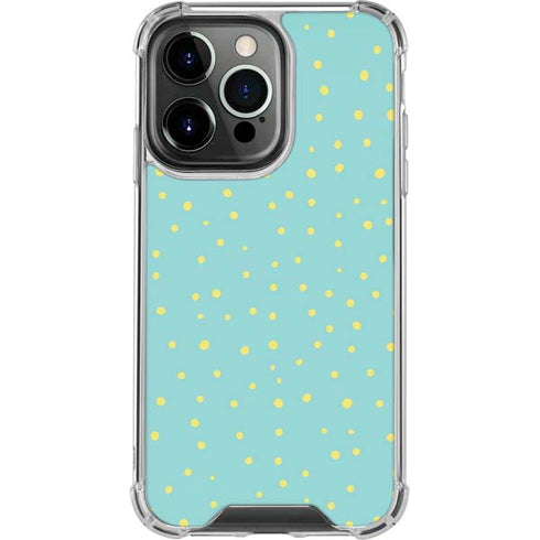 Teal and Yellow Polka Dots iPhone 14 Pro Clear Case