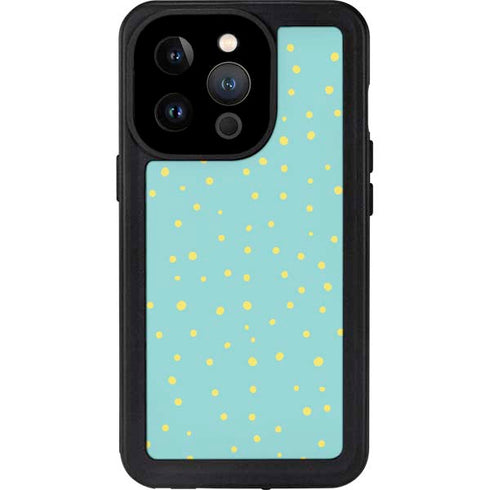 Teal and Yellow Polka Dots iPhone 14 Pro Waterproof Case