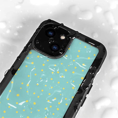 Teal and Yellow Polka Dots iPhone 15 Waterproof Case