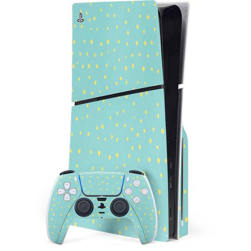 Teal and Yellow Polka Dots PS5 Slim Disk Bundle Skin