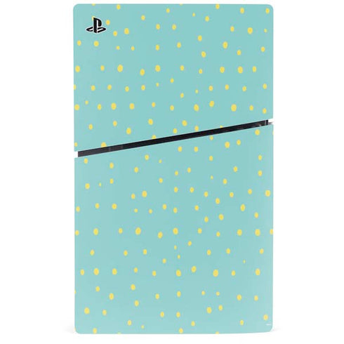 Teal and Yellow Polka Dots PS5 Slim Disk Bundle Skin
