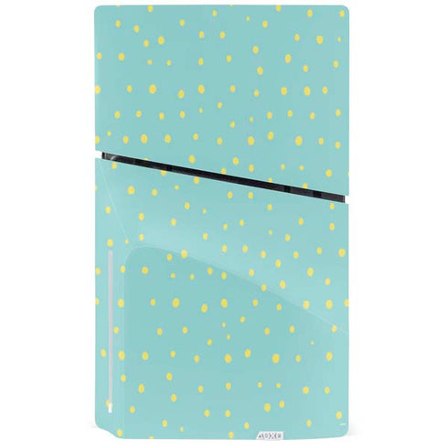 Teal and Yellow Polka Dots PS5 Slim Disk Bundle Skin