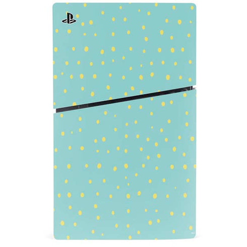 Teal and Yellow Polka Dots PS5 Slim Disk Console Skin