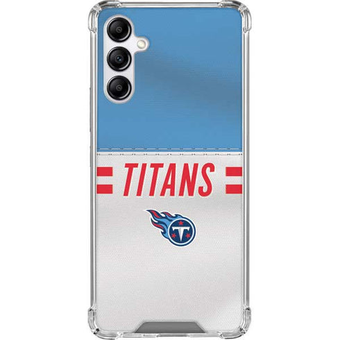 NFL Tennessee Titans White Striped Galaxy A14 5G Clear Case