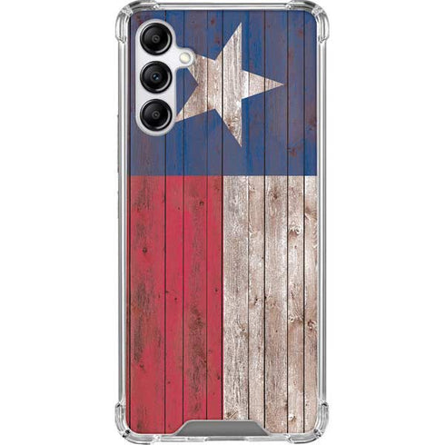 Texas Flag Dark Wood Galaxy A14 5G Clear Case