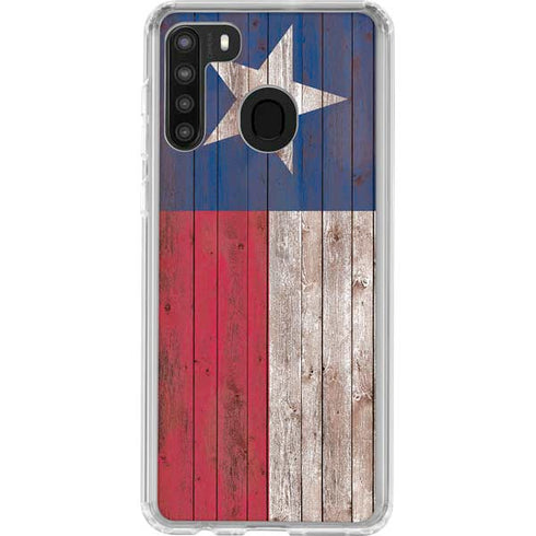 Texas Flag Dark Wood Galaxy A21 Clear Case