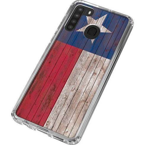 Texas Flag Dark Wood Galaxy A21 Clear Case