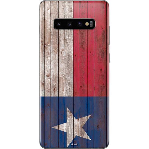Texas Flag Dark Wood Galaxy S10 Plus Skin