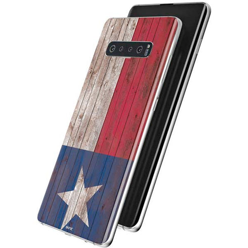 Texas Flag Dark Wood Galaxy S10 Plus Skin