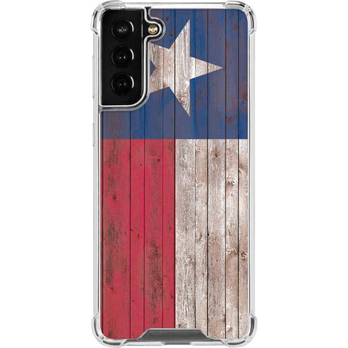 Texas Flag Dark Wood Galaxy S21 FE Clear Case