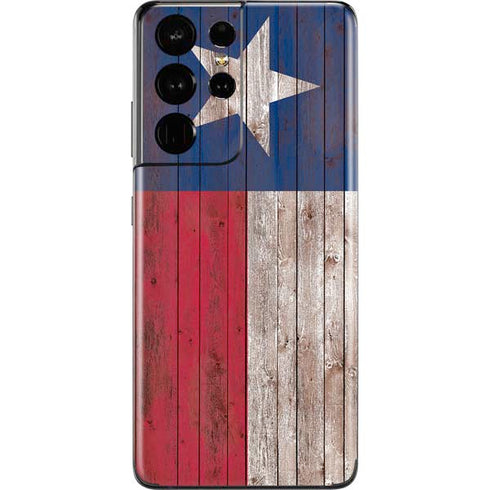 Texas Flag Dark Wood Galaxy S21 Ultra 5G Skin