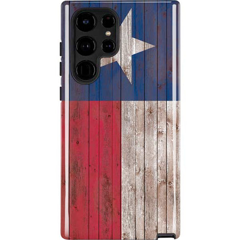 Texas Flag Dark Wood Galaxy S22 Ultra Pro Case